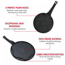 Hezberg HG-CP264HO: 26cm Marble Coated Pancake & Crepe Pan - 4 Slot Hezberg HG-CP264HO: 26cm Marble Coated Pancake & Crepe Pan - 4 Slot