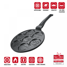 Herzberg HG-CP267SML: 26cm Marble Coated Pancake & Crepe Pan - 7 Smiley Emoji Herzberg HG-CP267SML: 26cm Marble Coated Pancake & Crepe Pan - 7 Smiley Emoji