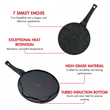 Herzberg HG-CP267SML: 26cm Marble Coated Pancake & Crepe Pan - 7 Smiley Emoji Herzberg HG-CP267SML: 26cm Marble Coated Pancake & Crepe Pan - 7 Smiley Emoji