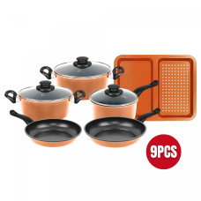 Herzberg HG-04838: 9 Pieces of Non-Stick Copper Cookware Set