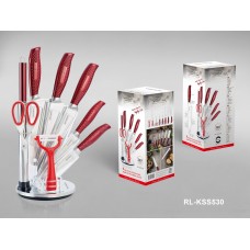 Royalty Line RL-KSS530: 9 Piece Knife Set Block with Rotating Holder - Red Royalty Line RL-KSS530: 9 Piece Knife Set Block with Rotating Holder - Red