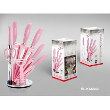 Royalty Line RL-KSS540: 9 Piece Knife Set Block with Rotating Holder - Pink Royalty Line RL-KSS540: 9 Piece Knife Set Block with Rotating Holder - Pink