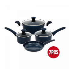Herzberg HG-04685BLU: 7 Pieces Marble Coated Cast Iron Cookware Set - Blue Herzberg HG-04685BLU: 7 Pieces Marble Coated Cast Iron Cookware Set - Blue