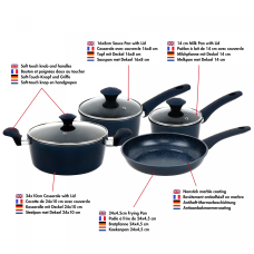 Herzberg HG-04685BLU: 7 Pieces Marble Coated Cast Iron Cookware Set - Blue Herzberg HG-04685BLU: 7 Pieces Marble Coated Cast Iron Cookware Set - Blue