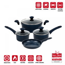 Herzberg HG-04685BLU: 7 Pieces Marble Coated Cast Iron Cookware Set - Blue Herzberg HG-04685BLU: 7 Pieces Marble Coated Cast Iron Cookware Set - Blue