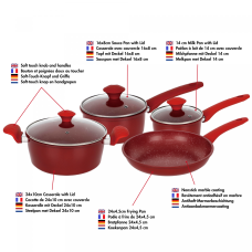 Herzberg HG-04715RED: 7 Pieces Marble Coated Cast Iron Cookware Set - Red Herzberg HG-04715RED: 7 Pieces Marble Coated Cast Iron Cookware Set - Red