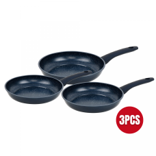 Herzberg HG-04777BLU: 3 Pieces Marble Coated Forged Frying Pan Set - Blue Herzberg HG-04777BLU: 3 Pieces Marble Coated Forged Frying Pan Set - Blue