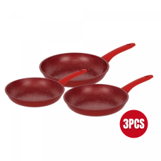 Herzberg HG-04807RED: 3 Pieces Marble Coated Forged Frying Pan Set - Red Herzberg HG-04807RED: 3 Pieces Marble Coated Forged Frying Pan Set - Red