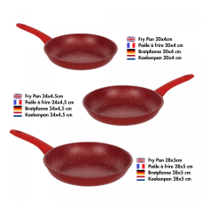 Herzberg HG-04807RED: 3 Pieces Marble Coated Forged Frying Pan Set - Red Herzberg HG-04807RED: 3 Pieces Marble Coated Forged Frying Pan Set - Red
