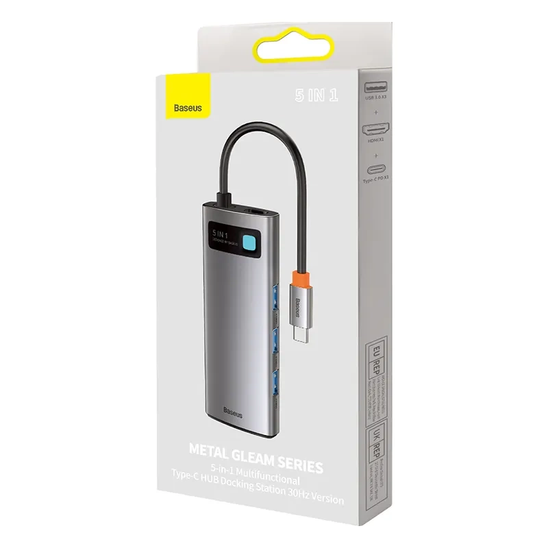 Adapter 5in1 Baseus Hub USB-C to 3x USB 3.0 + HDMI + USB-C PD Adapter 5in1 Baseus Hub USB-C to 3x USB 3.0 + HDMI + USB-C PD