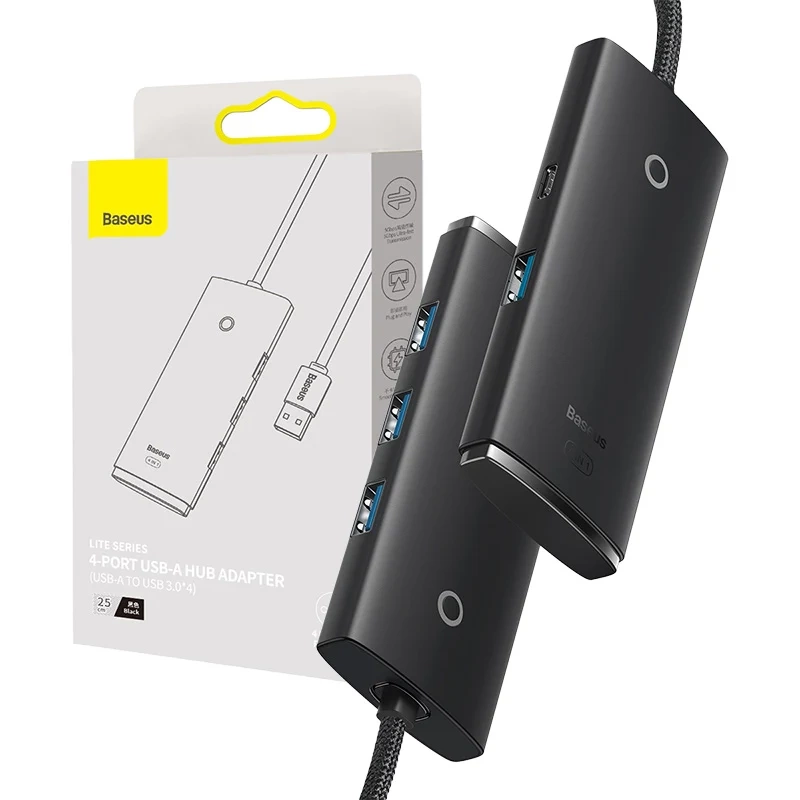 Baseus Lite Series Hub 4in1 USB to 4x USB 3.0, 25cm (Black) Baseus Lite Series Hub 4in1 USB to 4x USB 3.0, 25cm (Black)