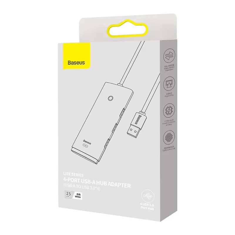 Baseus Lite Series Hub 4in1 USB to 4x USB 3.0, 25cm (White) Baseus Lite Series Hub 4in1 USB to 4x USB 3.0, 25cm (White)