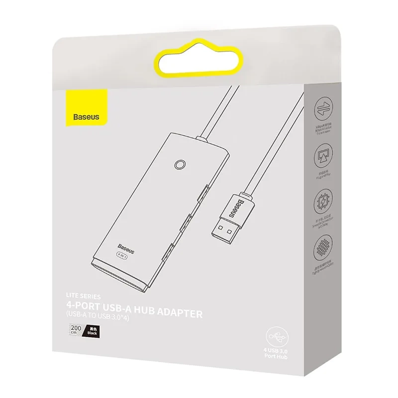 Hub 4w1 Baseus Lite Series USB do 4x USB 3.0 2m (czarny) Hub 4w1 Baseus Lite Series USB do 4x USB 3.0 2m (czarny)