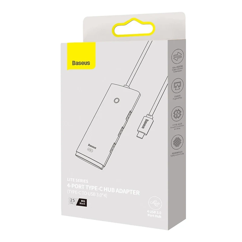 Baseus Lite Series Hub 4in1 USB-C to 4x USB 3.0 + USB-C, 25cm (Black) Baseus Lite Series Hub 4in1 USB-C to 4x USB 3.0 + USB-C, 25cm (Black)