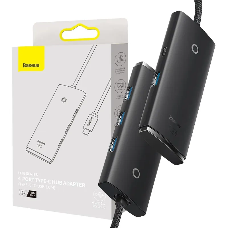 Baseus Lite Series Hub 4in1 USB-C to 4x USB 3.0 + USB-C, 25cm (Black) Baseus Lite Series Hub 4in1 USB-C to 4x USB 3.0 + USB-C, 25cm (Black)