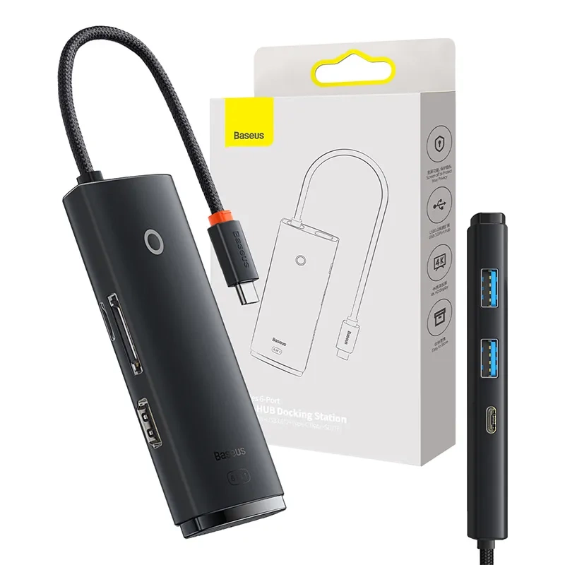 Baseus Lite Series Hub 6w1 USB-C to 2x USB 3.0 + USB-C + HDMI + SD/TF (black) Baseus Lite Series Hub 6w1 USB-C to 2x USB 3.0 + USB-C + HDMI + SD/TF (black)