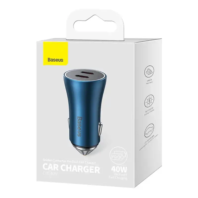 Baseus Golden Contactor Pro car charger, 2x USB-C, 40W (blue) Baseus Golden Contactor Pro car charger, 2x USB-C, 40W (blue)