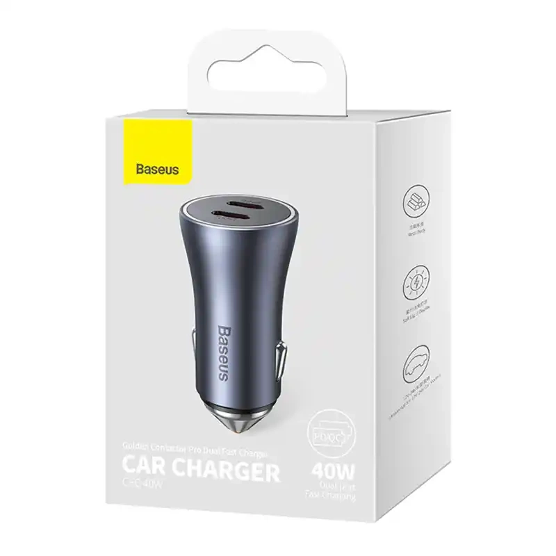 Baseus Golden Contactor Pro car charger, 2x USB-C, 40W (Dark Gray) Baseus Golden Contactor Pro car charger, 2x USB-C, 40W (Dark Gray)