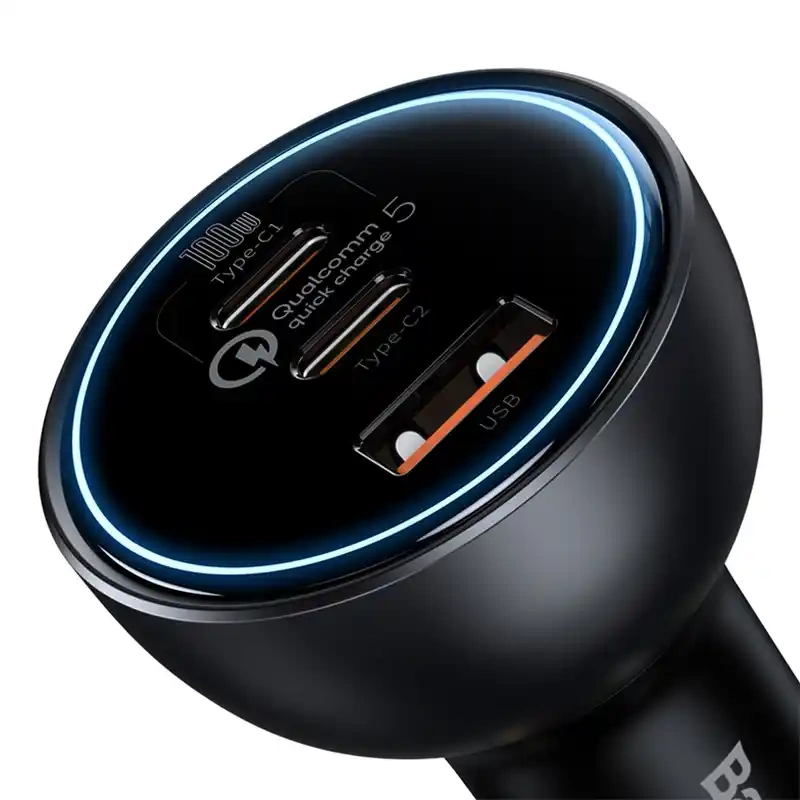 Car Charger Baseus Qualcomm, USB, 2x USB-C, 160W (Grey) Car Charger Baseus Qualcomm, USB, 2x USB-C, 160W (Grey)