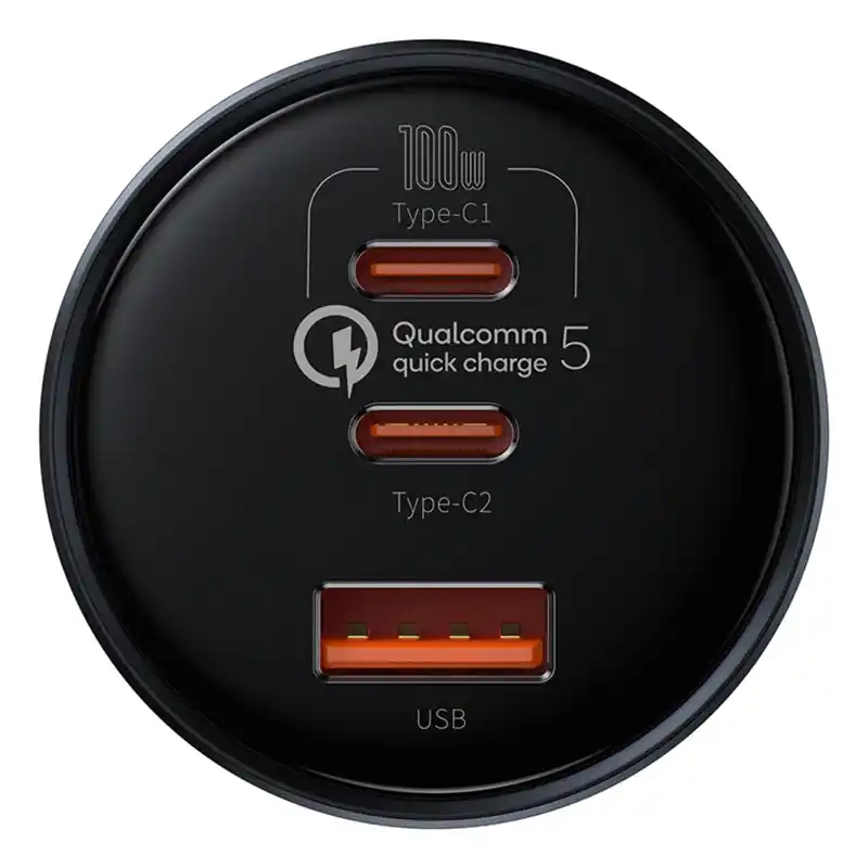 Car Charger Baseus Qualcomm, USB, 2x USB-C, 160W (Grey) Car Charger Baseus Qualcomm, USB, 2x USB-C, 160W (Grey)
