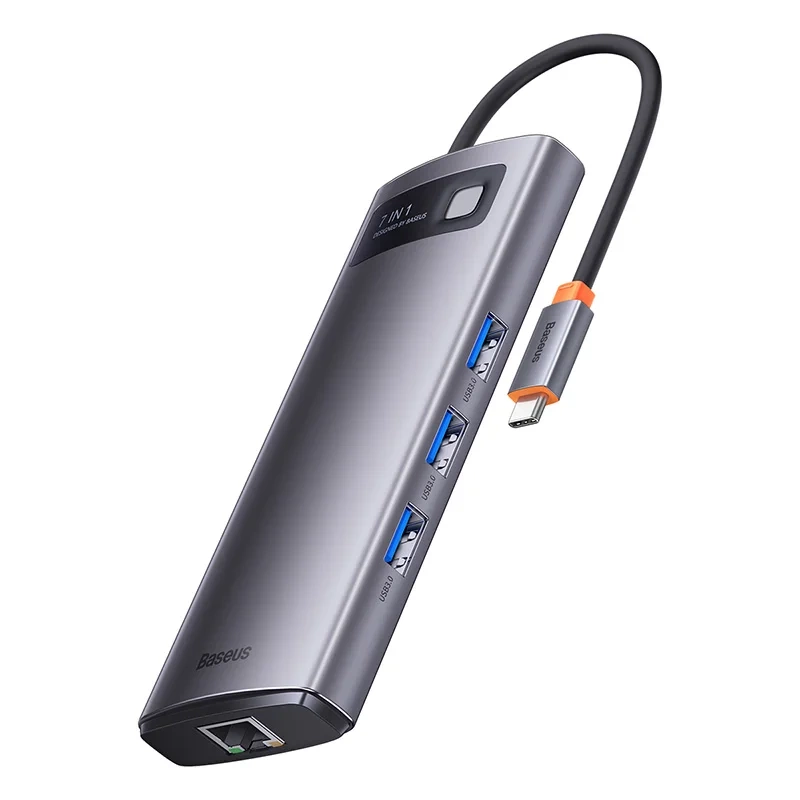 Hub 7in1 Baseus Metal Gleam Series, USB-C to 3x USB 3.0 + 2x HDMI + USB-C PD + Ethernet RJ45 Hub 7in1 Baseus Metal Gleam Series, USB-C to 3x USB 3.0 + 2x HDMI + USB-C PD + Ethernet RJ45
