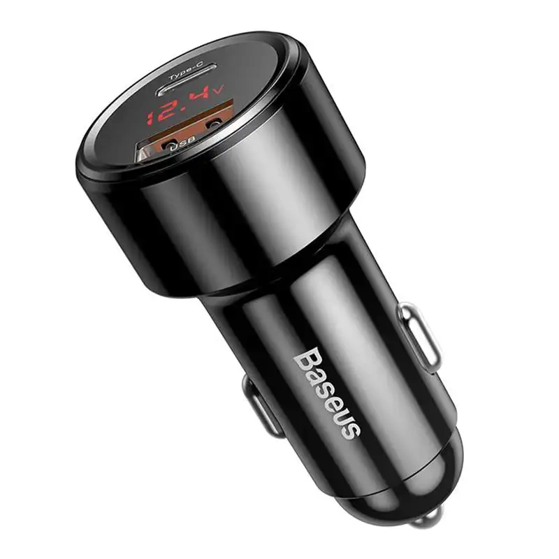 Ładowarka samochodowa Baseus Magic USB + USB-C QC 4.0 PD 45W (czarna) Ładowarka samochodowa Baseus Magic USB + USB-C QC 4.0 PD 45W (czarna)