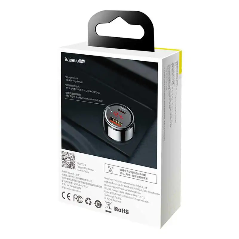Ładowarka samochodowa Baseus Magic USB + USB-C QC 4.0 PD 45W (czarna) Ładowarka samochodowa Baseus Magic USB + USB-C QC 4.0 PD 45W (czarna)