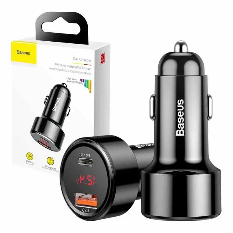 Ładowarka samochodowa Baseus Magic USB + USB-C QC 4.0 PD 45W (czarna) Ładowarka samochodowa Baseus Magic USB + USB-C QC 4.0 PD 45W (czarna)