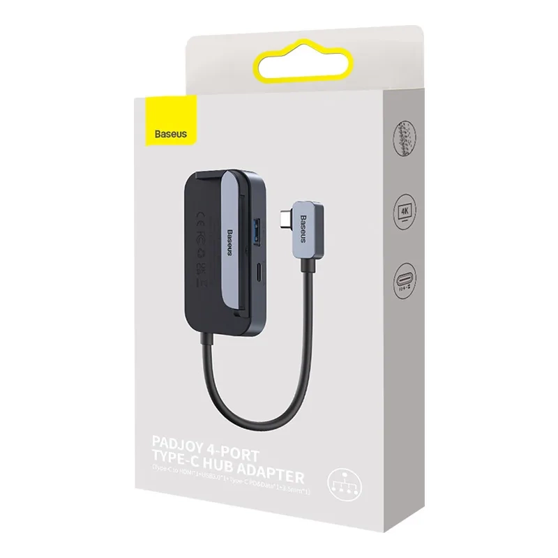 Hub 4in1 Baseus PadJoy Series USB-C to USB 3.0 + HDMI + USB-C PD + jack 3.5mm (Grey) Hub 4in1 Baseus PadJoy Series USB-C to USB 3.0 + HDMI + USB-C PD + jack 3.5mm (Grey)