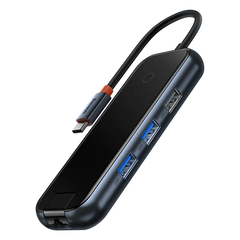 Hub 5in1 Baseus AcmeJoy series USB-C to 2xUSB 3.0 + USB 2.0 + USB-C PD + RJ45 (dark grey) Hub 5in1 Baseus AcmeJoy series USB-C to 2xUSB 3.0 + USB 2.0 + USB-C PD + RJ45 (dark grey)