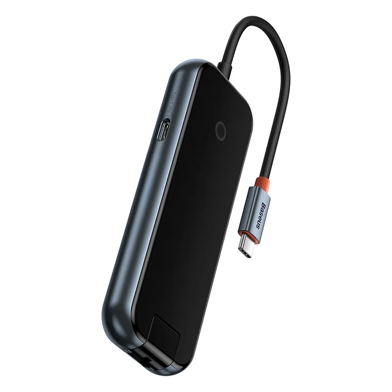 Hub 5in1 Baseus AcmeJoy series USB-C to 2xUSB 3.0 + USB 2.0 + USB-C PD + RJ45 (dark grey) Hub 5in1 Baseus AcmeJoy series USB-C to 2xUSB 3.0 + USB 2.0 + USB-C PD + RJ45 (dark grey)