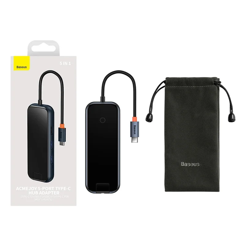 Hub 5in1 Baseus AcmeJoy series USB-C to 2xUSB 3.0 + USB 2.0 + USB-C PD + RJ45 (dark grey) Hub 5in1 Baseus AcmeJoy series USB-C to 2xUSB 3.0 + USB 2.0 + USB-C PD + RJ45 (dark grey)