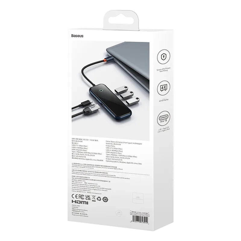 Hub 5in1 Baseus AcmeJoy series USB-C to 2xUSB 3.0 + USB 2.0 + USB-C PD + HDMI (dark grey) Hub 5in1 Baseus AcmeJoy series USB-C to 2xUSB 3.0 + USB 2.0 + USB-C PD + HDMI (dark grey)