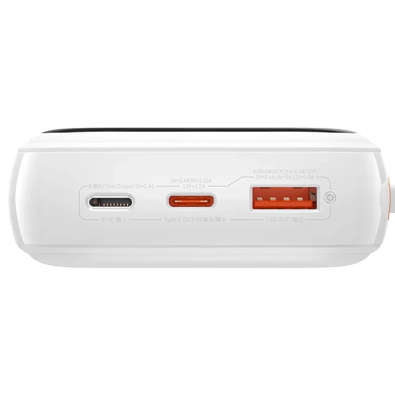 Powerbank Baseus Qpow PRO with Lightning cable, USB-C port and USB 20000mAh, 20W (White)