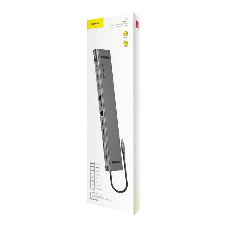 Baseus Enjoyment Series Multi-functional Type-C intelligent HD HUB(PD/HD4K*2/VGA/RJ45/SD/TF/USB*3/Audio*1/Stand)Dark gray Baseus Enjoyment Series Multi-functional Type-C intelligent HD HUB(PD/HD4K*2/VGA/RJ45/SD/TF/USB*3/Audio*1/Stand)Dark gray