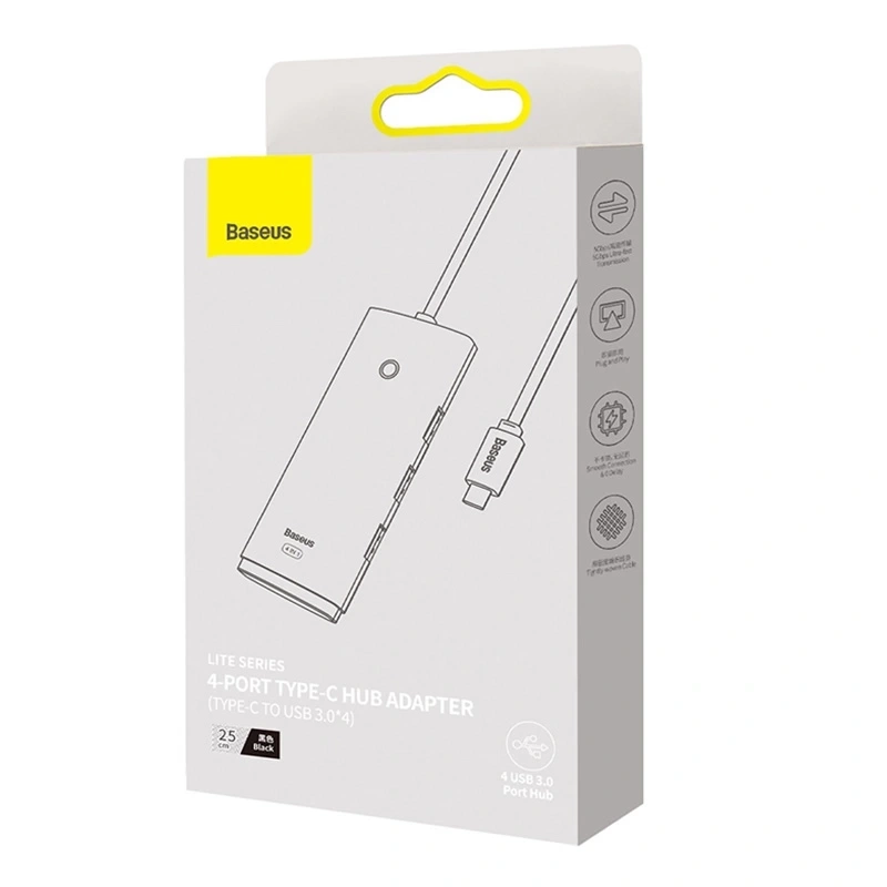 HUB Adapter 4-Port USB-C Baseus OS-Lite 25cm (Black) HUB Adapter 4-Port USB-C Baseus OS-Lite 25cm (Black)