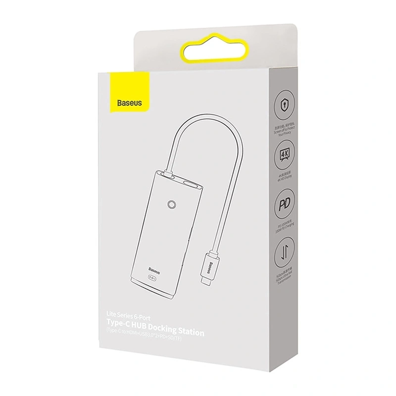 Hub Baseus OS Lite 6-Port (Type-C to HDMI+USB3.0*2+PD+SD/TF) (black Hub Baseus OS Lite 6-Port (Type-C to HDMI+USB3.0*2+PD+SD/TF) (black