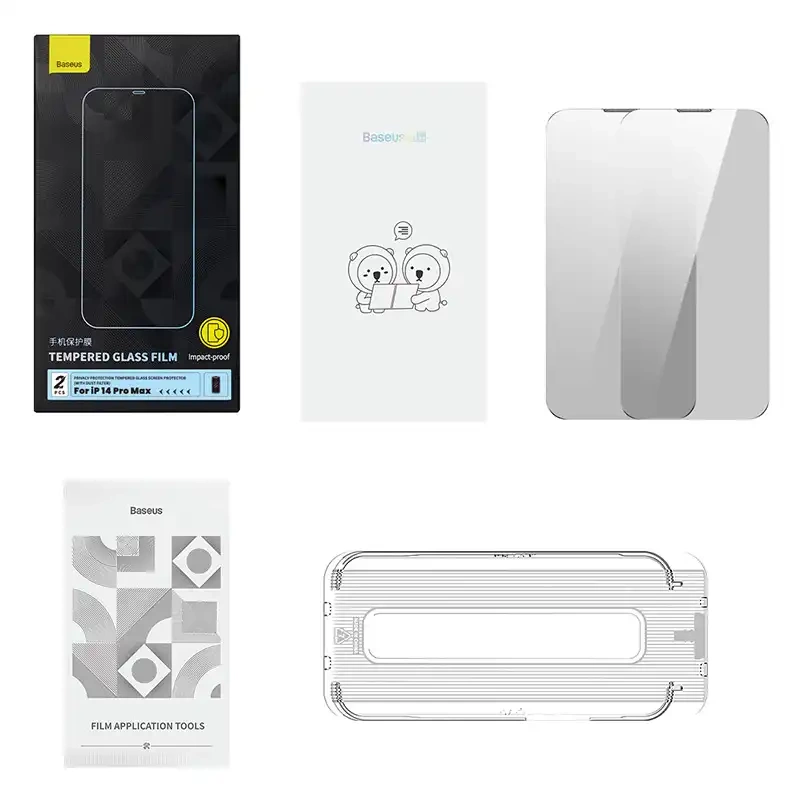 Privacy tempered Glass Baseus Iphone 14 Pro Max (2pcs) with 2 cleaning kits and dust-proof installation tool Privacy tempered Glass Baseus Iphone 14 Pro Max (2pcs) with 2 cleaning kits and dust-proof installation tool