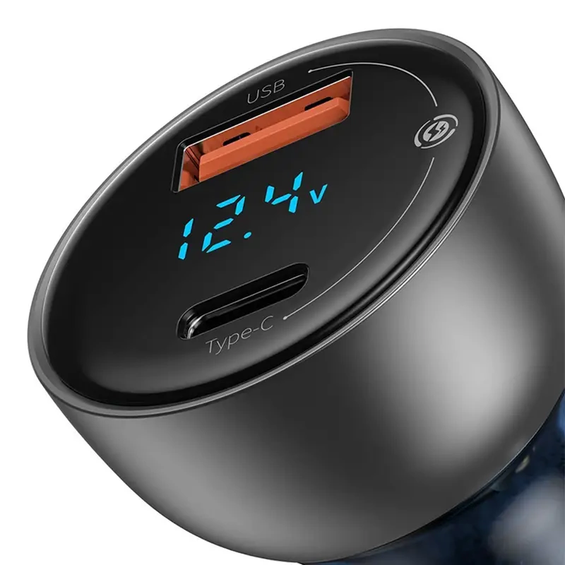 Dual Quick Charger Car Charger Baseus Particular Digital Display QC+PPS 65W (Silver) Dual Quick Charger Car Charger Baseus Particular Digital Display QC+PPS 65W (Silver)