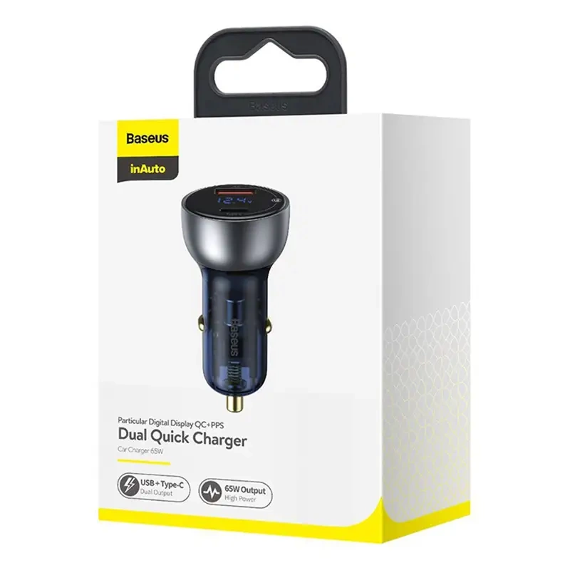 Dual Quick Charger Car Charger Baseus Particular Digital Display QC+PPS 65W (Silver) Dual Quick Charger Car Charger Baseus Particular Digital Display QC+PPS 65W (Silver)