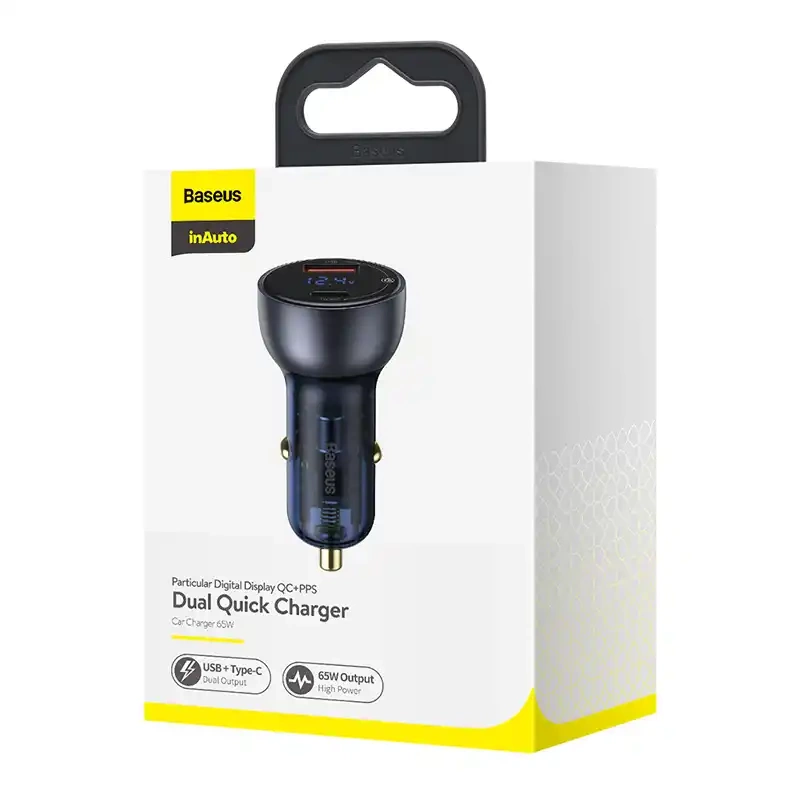 Baseus Particular Digital Display car charger with display, USB + USB-C, QC3.0+PD, 5A, 65W (gray) Baseus Particular Digital Display car charger with display, USB + USB-C, QC3.0+PD, 5A, 65W (gray)