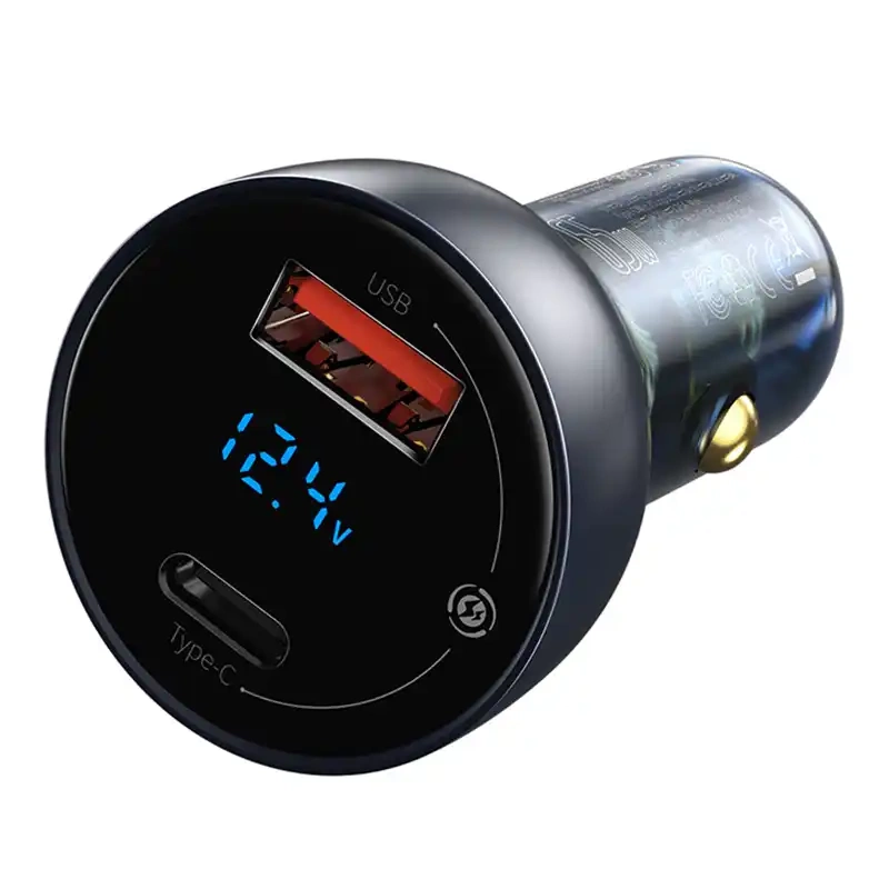 Ładowarka samochodowa Baseus Particular Digital Display z wyświetlaczem, USB + USB-C, QC3.0+PD, 5A, 65W (szara) + kabel USB-C 1m 100W (czarny) Ładowarka samochodowa Baseus Particular Digital Display z wyświetlaczem, USB + USB-C, QC3.0+PD, 5A, 65W (szara) + kabel USB-C 1m 100W (czarny)