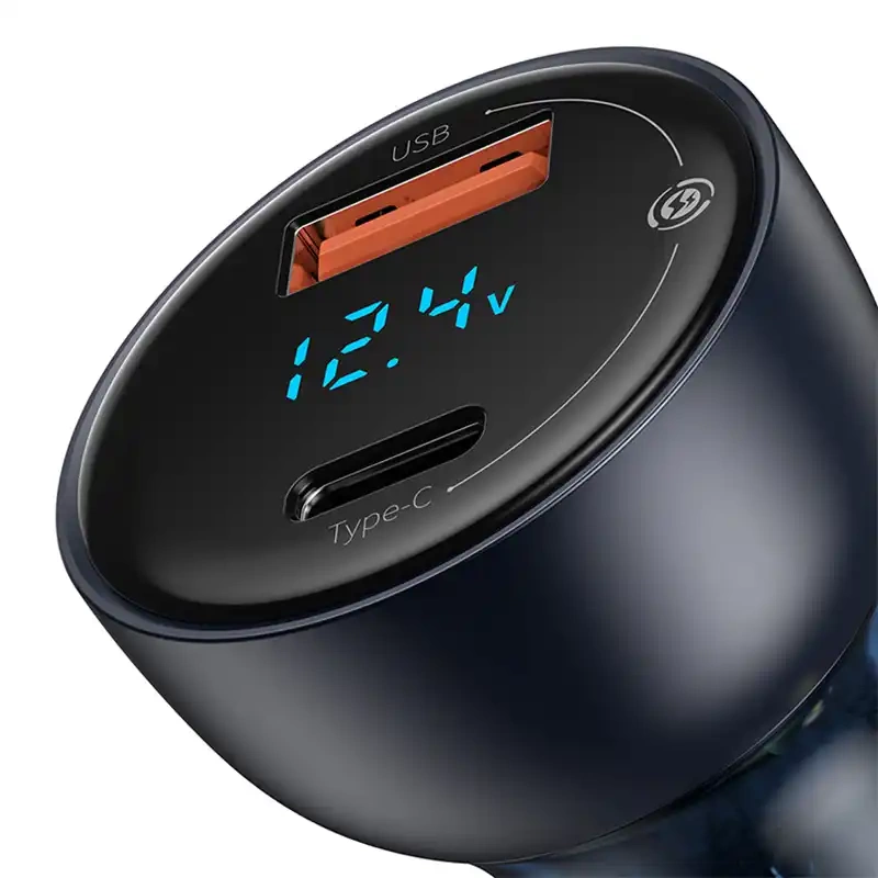 Ładowarka samochodowa Baseus Particular Digital Display z wyświetlaczem, USB + USB-C, QC3.0+PD, 5A, 65W (szara) + kabel USB-C 1m 100W (czarny) Ładowarka samochodowa Baseus Particular Digital Display z wyświetlaczem, USB + USB-C, QC3.0+PD, 5A, 65W (szara) + kabel USB-C 1m 100W (czarny)