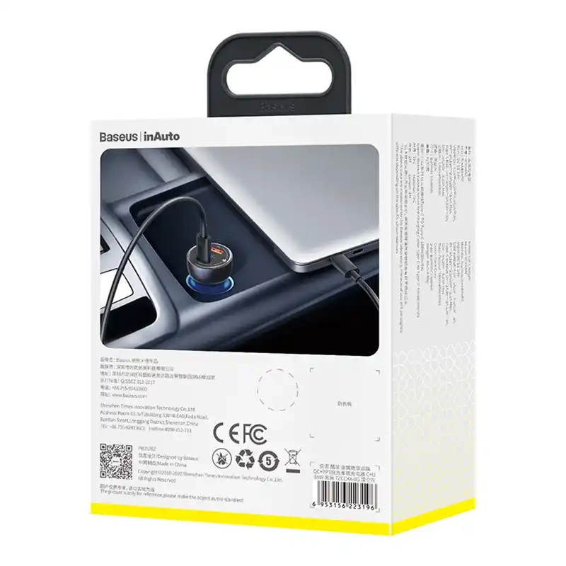 Ładowarka samochodowa Baseus Particular Digital Display z wyświetlaczem, USB + USB-C, QC3.0+PD, 5A, 65W (szara) + kabel USB-C 1m 100W (czarny) Ładowarka samochodowa Baseus Particular Digital Display z wyświetlaczem, USB + USB-C, QC3.0+PD, 5A, 65W (szara) + kabel USB-C 1m 100W (czarny)
