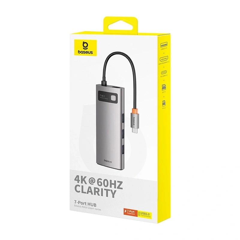 Hub 7in1 Baseus Gleam, USB-C to 1x HDMI4K 60Hz + 3x USB3.0 + 1x PD + 1x SD/TF (grey) Hub 7in1 Baseus Gleam, USB-C to 1x HDMI4K 60Hz + 3x USB3.0 + 1x PD + 1x SD/TF (grey)