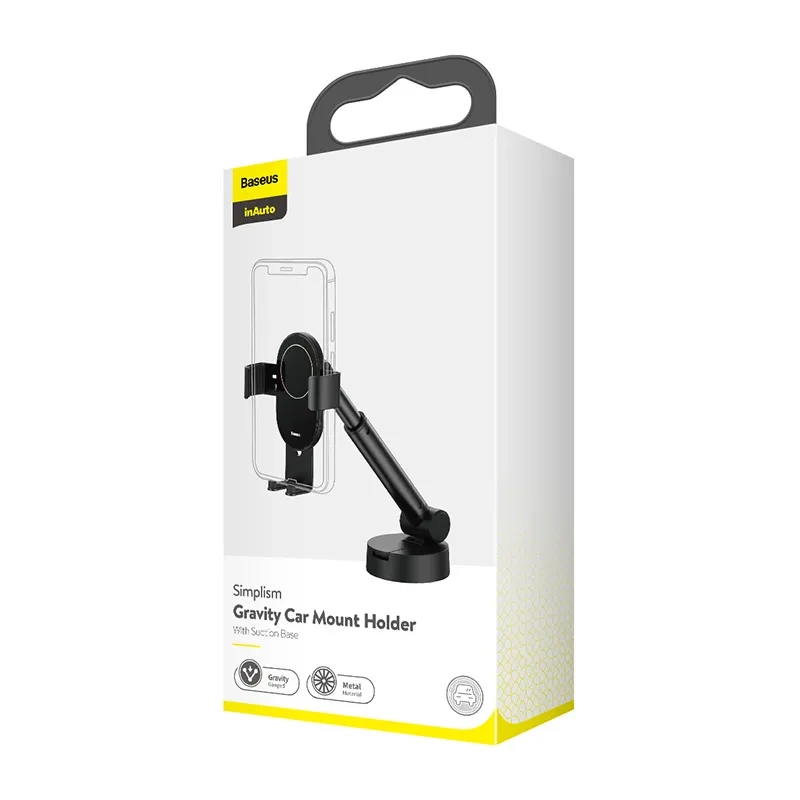 Gravity car mount for Baseus Tank phone with suction cup (black) Gravity car mount for Baseus Tank phone with suction cup (black)