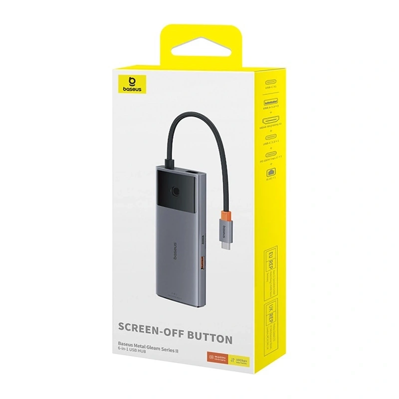 Hub 6in1 Baseus Metal Gleam 2 Series, USB-C to 2xUSB 3.0 +USB-C + HDMI + USB-C PD + Ethernet RJ45 Hub 6in1 Baseus Metal Gleam 2 Series, USB-C to 2xUSB 3.0 +USB-C + HDMI + USB-C PD + Ethernet RJ45