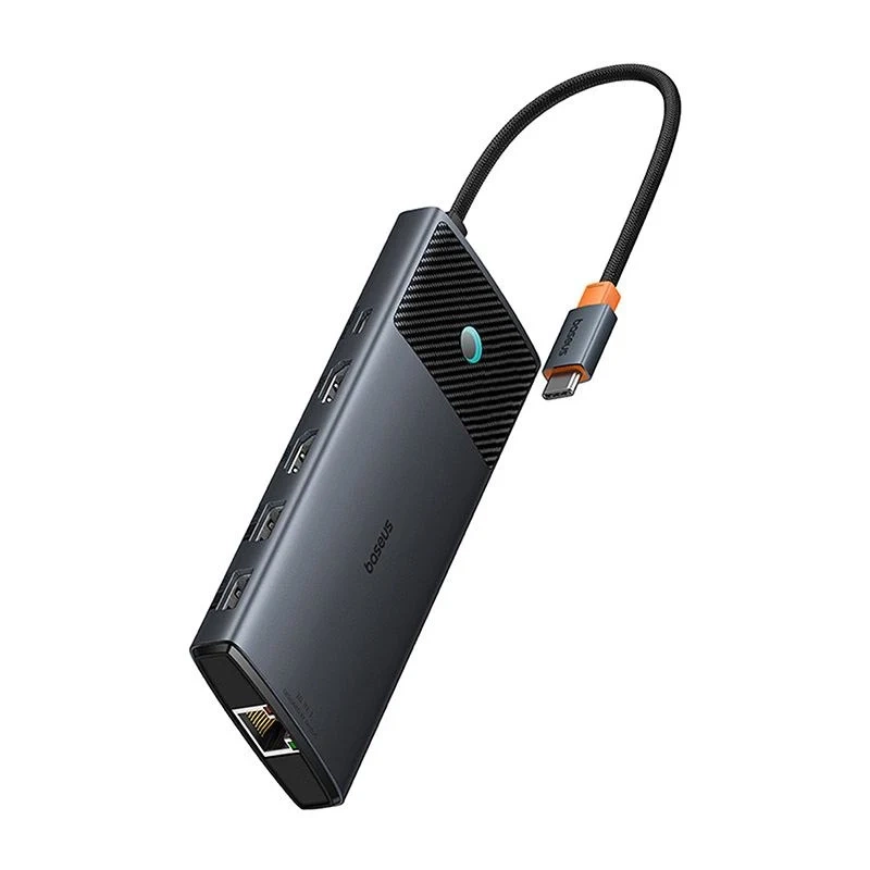 Adapter Hub 10in1 Baseus USB-C - 2xHDMI, 3xUSB-A, USB-C, RJ45, SD/TF, PD (black) Adapter Hub 10in1 Baseus USB-C - 2xHDMI, 3xUSB-A, USB-C, RJ45, SD/TF, PD (black)