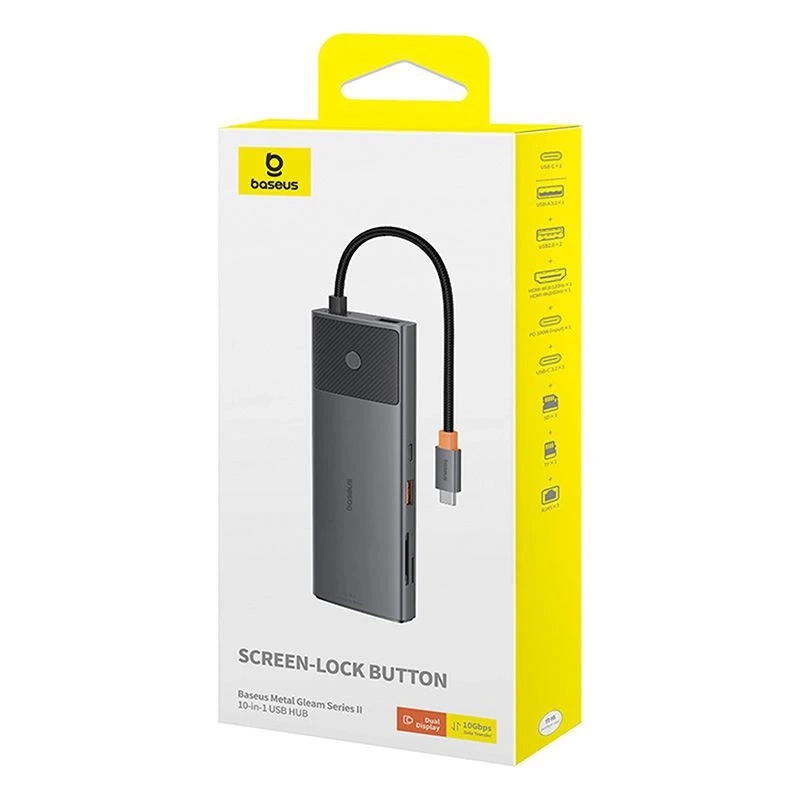 Adapter Hub 10in1 Baseus USB-C - 2xHDMI, 3xUSB-A, USB-C, RJ45, SD/TF, PD (black) Adapter Hub 10in1 Baseus USB-C - 2xHDMI, 3xUSB-A, USB-C, RJ45, SD/TF, PD (black)