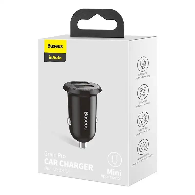 Ładowarka samochodowa Baseus Grain Pro 2x USB 4.8A (czarna) Ładowarka samochodowa Baseus Grain Pro 2x USB 4.8A (czarna)
